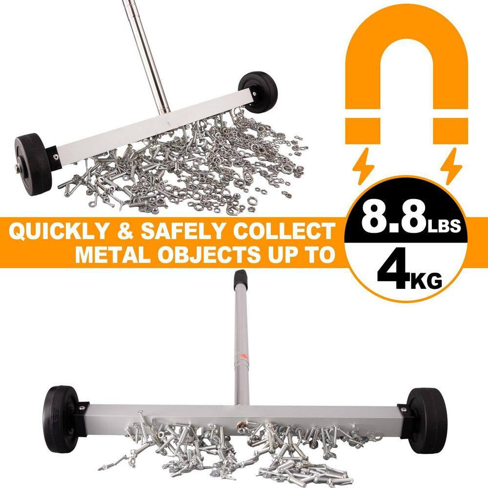17 In. Heavy Duty Magnetic Pick up Sweeper, 8.8 Lb. Yard Magnet with Telescoping Holder and Wheels to Pick up Nails