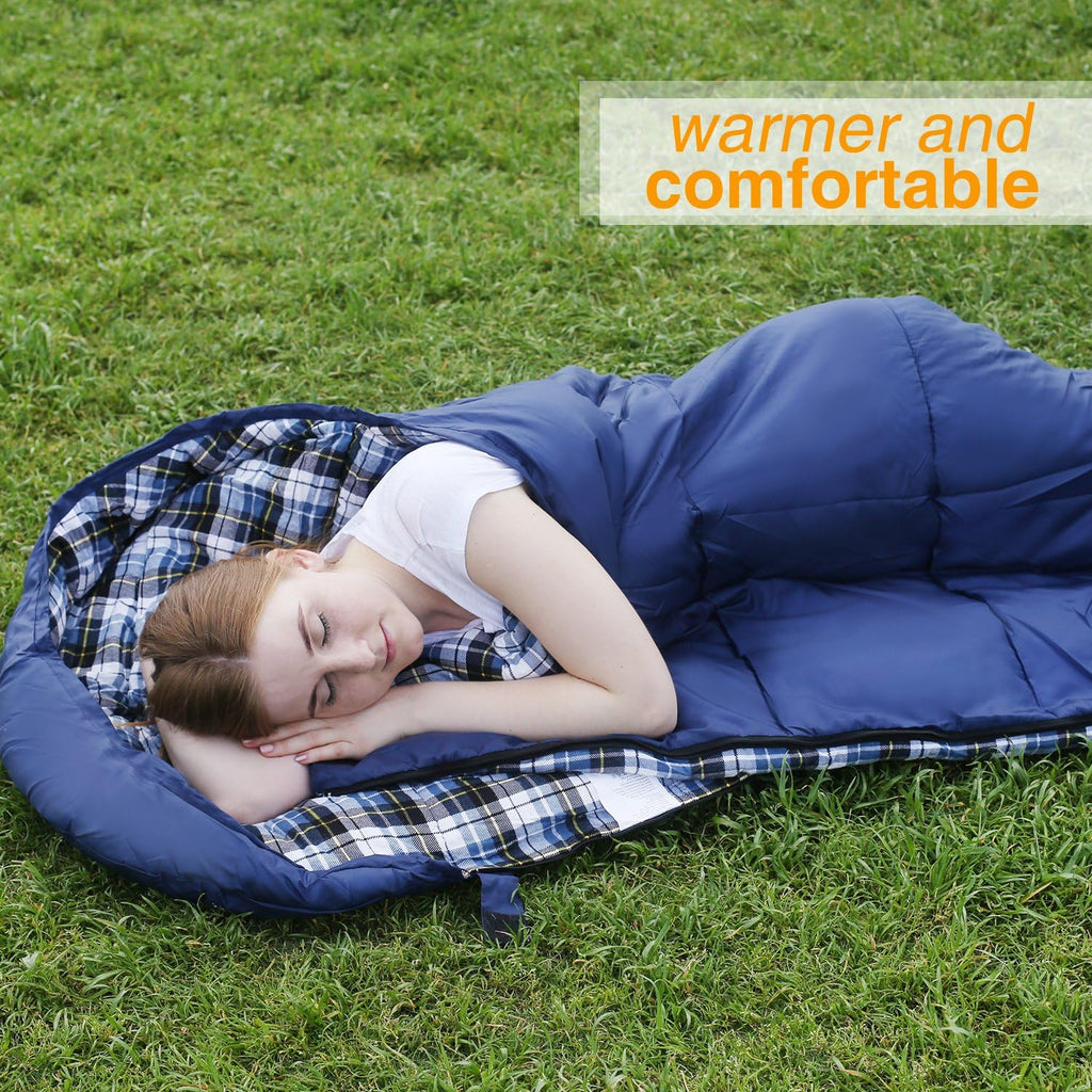 Flannel Sleeping Bag for Adults, Comfortable Cotton Sleeping Bags for Camping with Detachable Hood, Red/Grey/Blue/Black