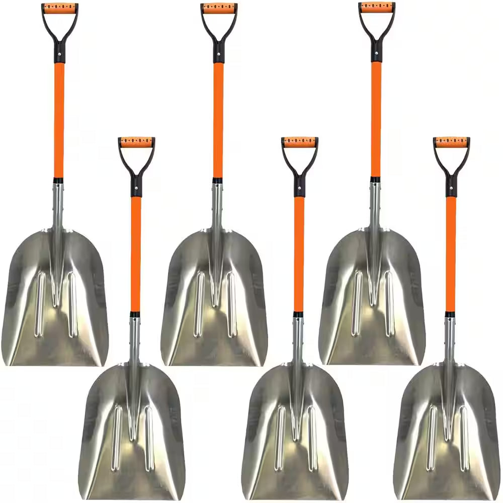 48 In. L Durable Fiberglass Handle Large Head Aluminum Scoop Shovel, Ashman Snow Shovel Aluminum (6-Pack)