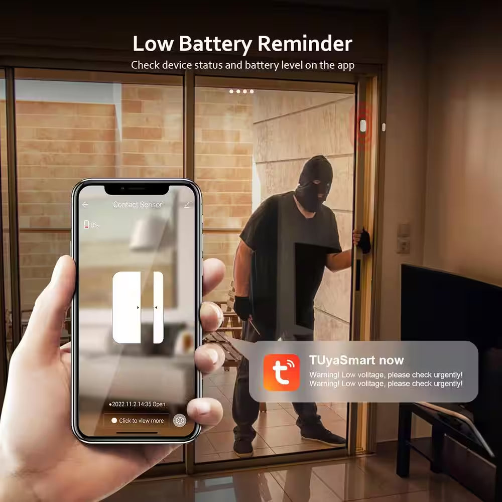 Entry Sensor (Pack of 2) - TUYA Wifi Window and Door Protection, Real-Time Wireless Door Sensor, with TUYA App