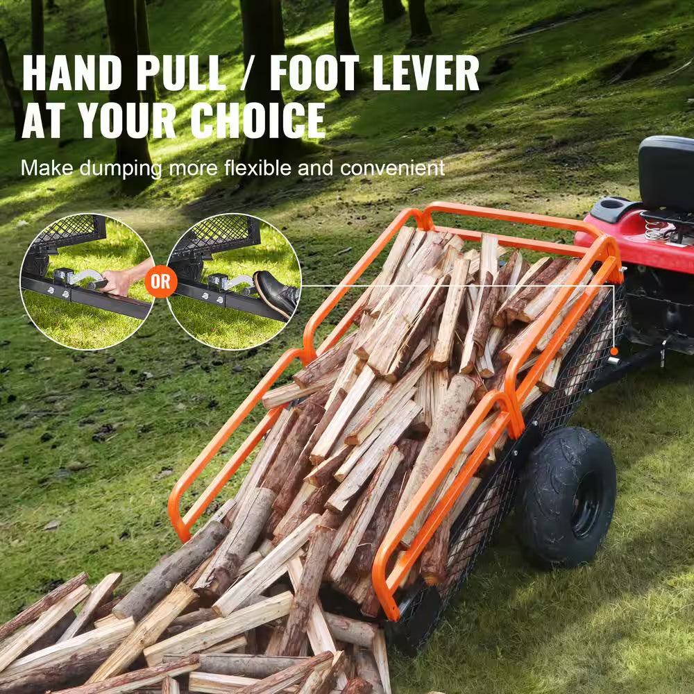 1500 Lbs. 15 Cu. Ft. Steel Havy-Duty ATV Trailer Dump Cart, Garden Cart Garden Utility Trailer with Removable Sides