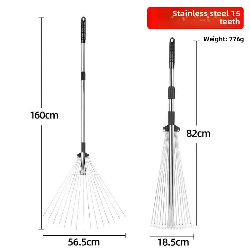 Stainless Steel Telescopic Rake New Iron Wire Rake Rake Rake Grass Leaves Lawn Beach Weeding Cleaning Tools Gardening