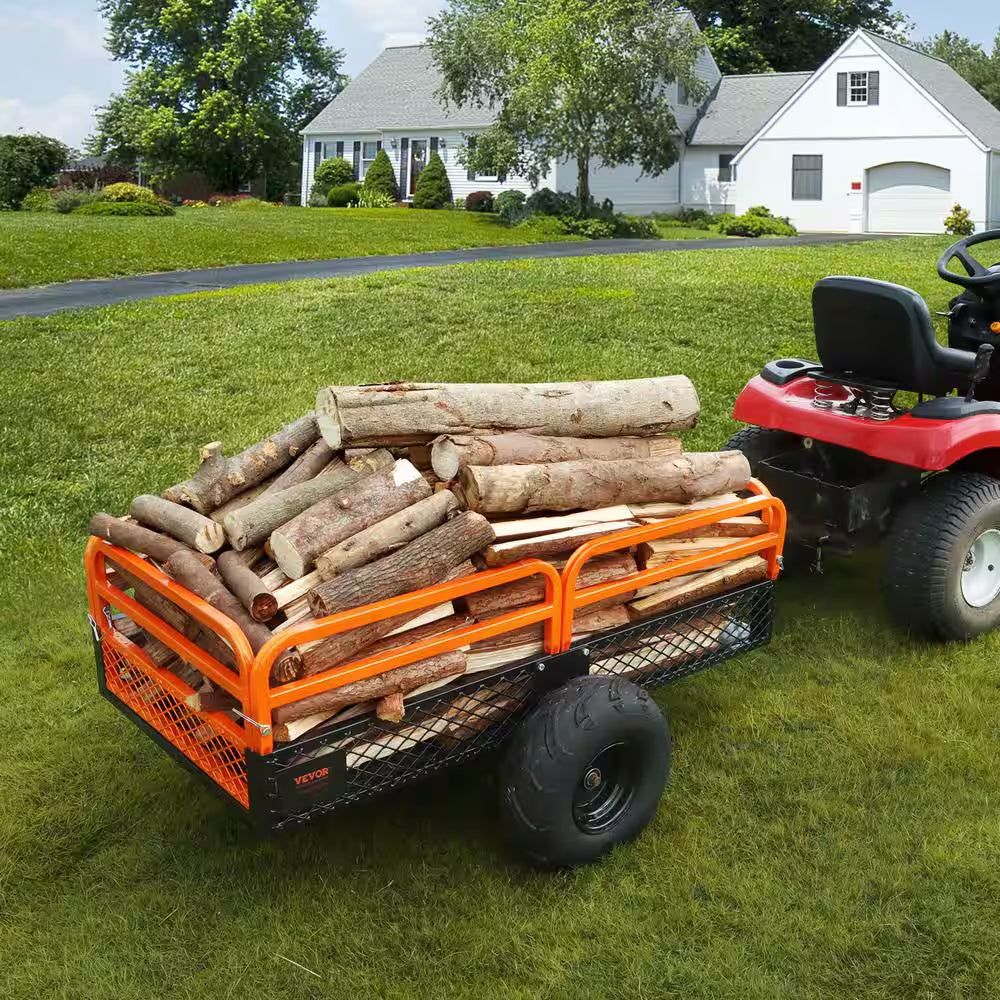 1500 Lbs. 15 Cu. Ft. Steel Havy-Duty ATV Trailer Dump Cart, Garden Cart Garden Utility Trailer with Removable Sides