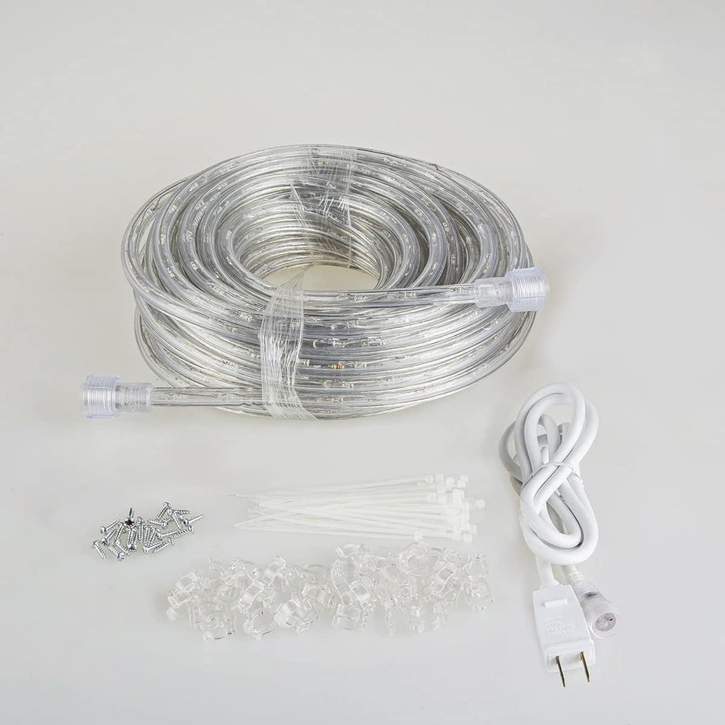 50Ft/15M Plug in LED Rope Lights, 540 Daylight White Leds, 110V, Waterproof,Connectable, Power Socket Connector Fuse Holder, Indoor/Outdoor Use, Ideal for Backyards, Decorative Lighting