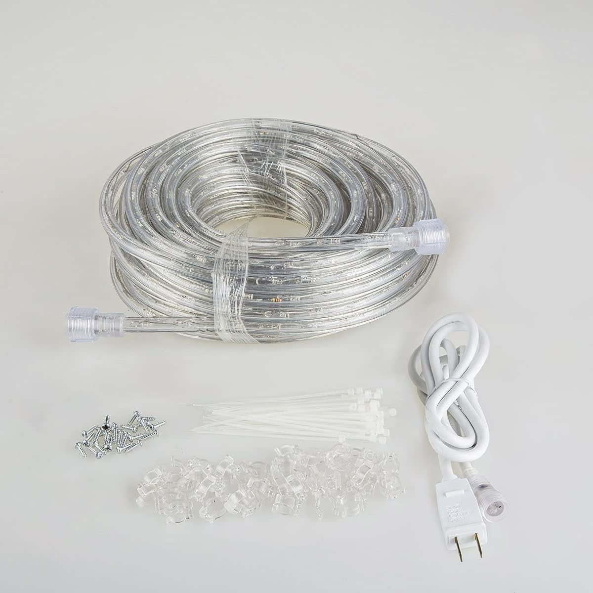 50Ft/15M Plug in LED Rope Lights, 540 Daylight White Leds, 110V, Waterproof,Connectable, Power Socket Connector Fuse Holder, Indoor/Outdoor Use, Ideal for Backyards, Decorative Lighting