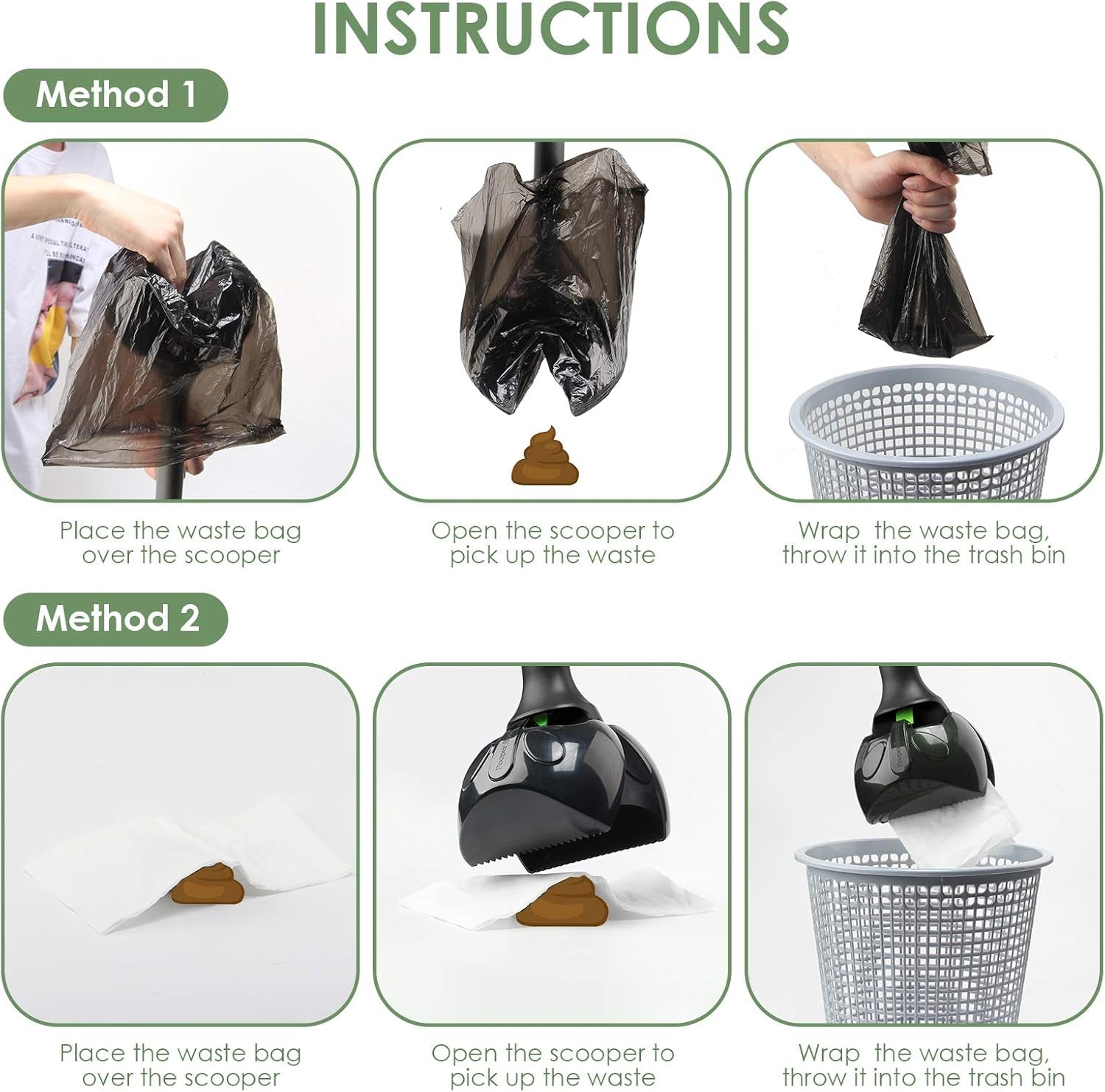 Non-Breakable Pet Pooper Scooper for Large and Small Dogs, Long Handle Portable Dog Pooper Scooper, Foldable Dog Poop Waste Pick up Rake (Green)
