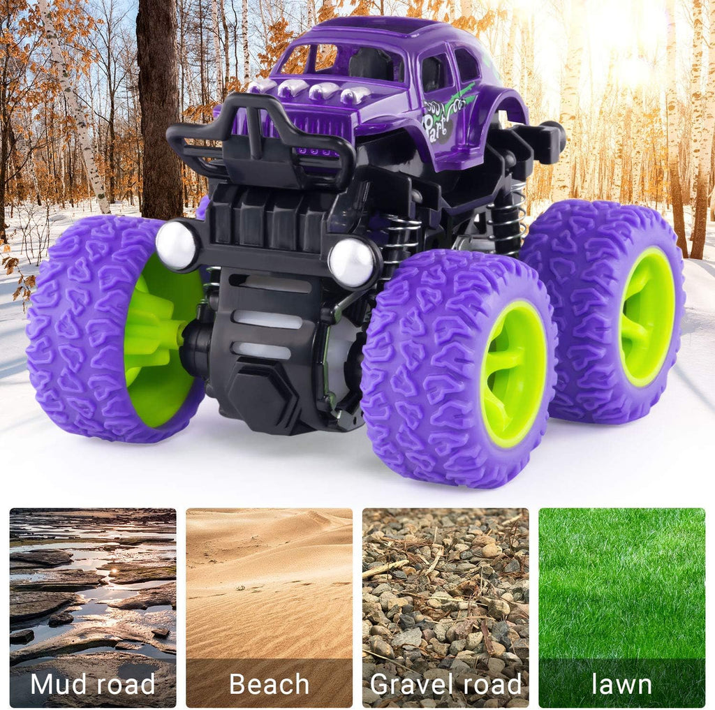 Monster Truck Toys for Boys - Push and Go Inertia Stunt Car Toys for Toddlers Kids Age 3-8, Friction Powered Toy Cars Best Christmas Birthday Party Gift for Boys Girls 4 Pack