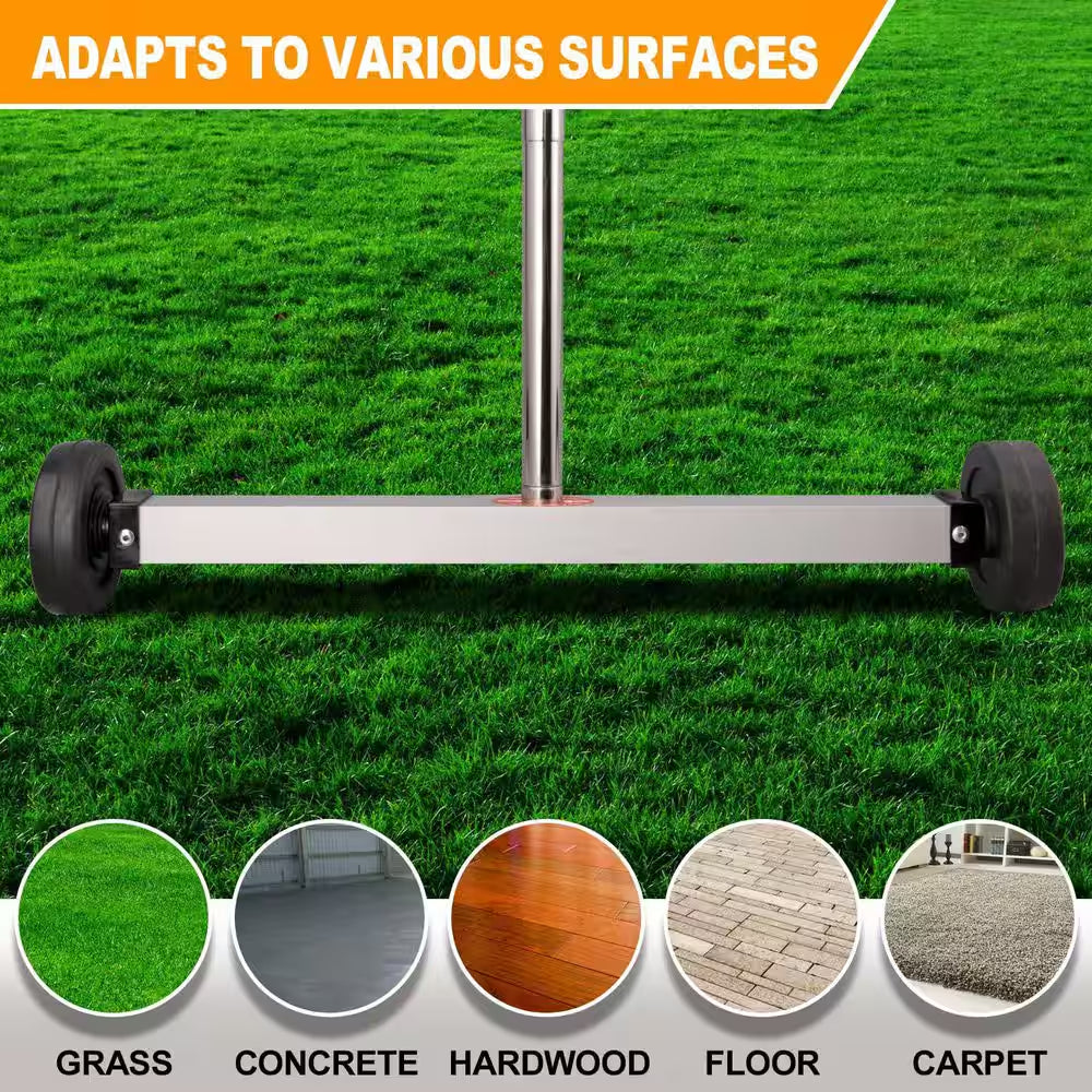 17 In. Heavy Duty Magnetic Pick up Sweeper, 8.8 Lb. Yard Magnet with Telescoping Holder and Wheels to Pick up Nails