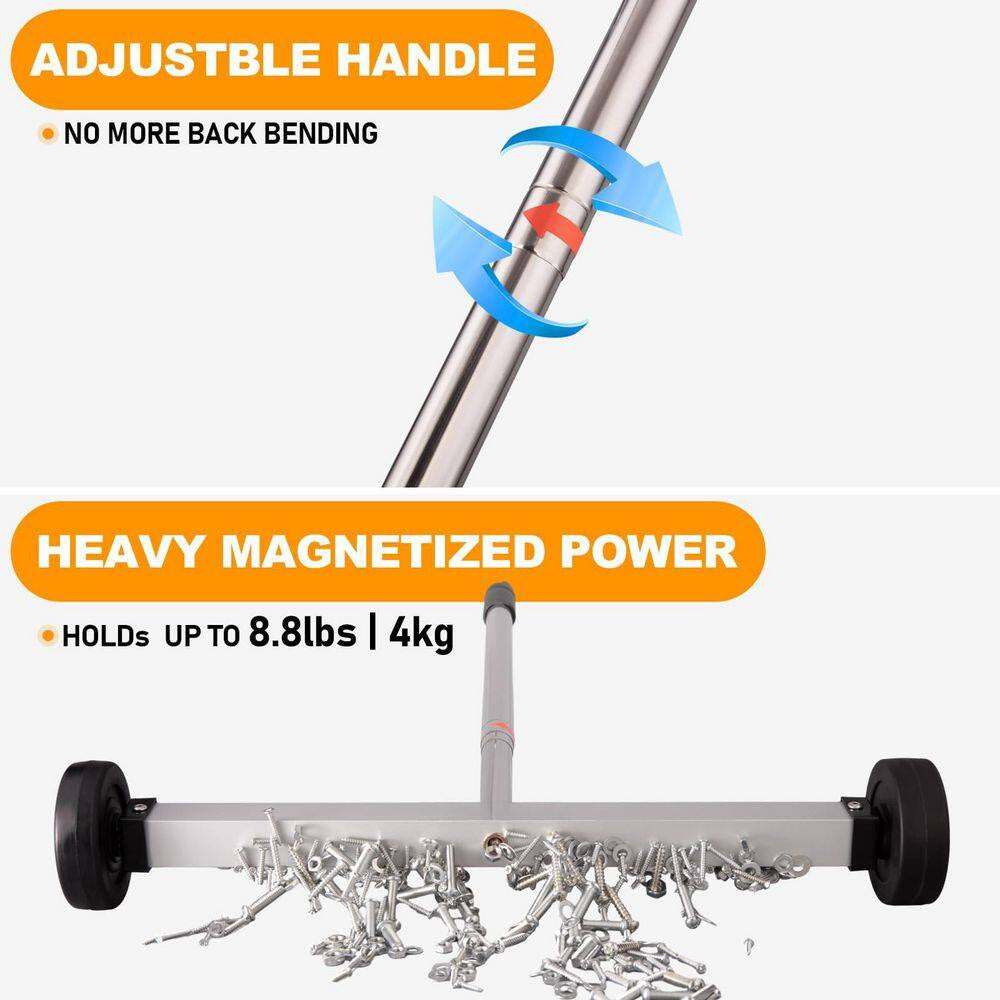 17 In. Heavy Duty Magnetic Pick up Sweeper, 8.8 Lb. Yard Magnet with Telescoping Holder and Wheels to Pick up Nails