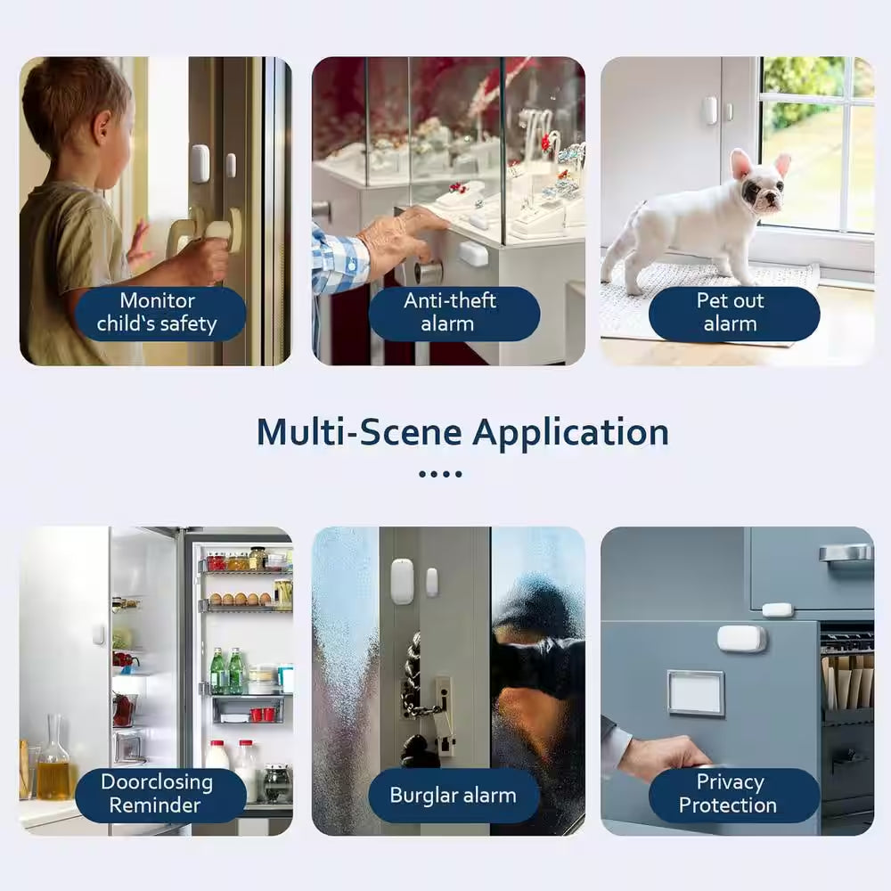Entry Sensor (Pack of 2) - TUYA Wifi Window and Door Protection, Real-Time Wireless Door Sensor, with TUYA App