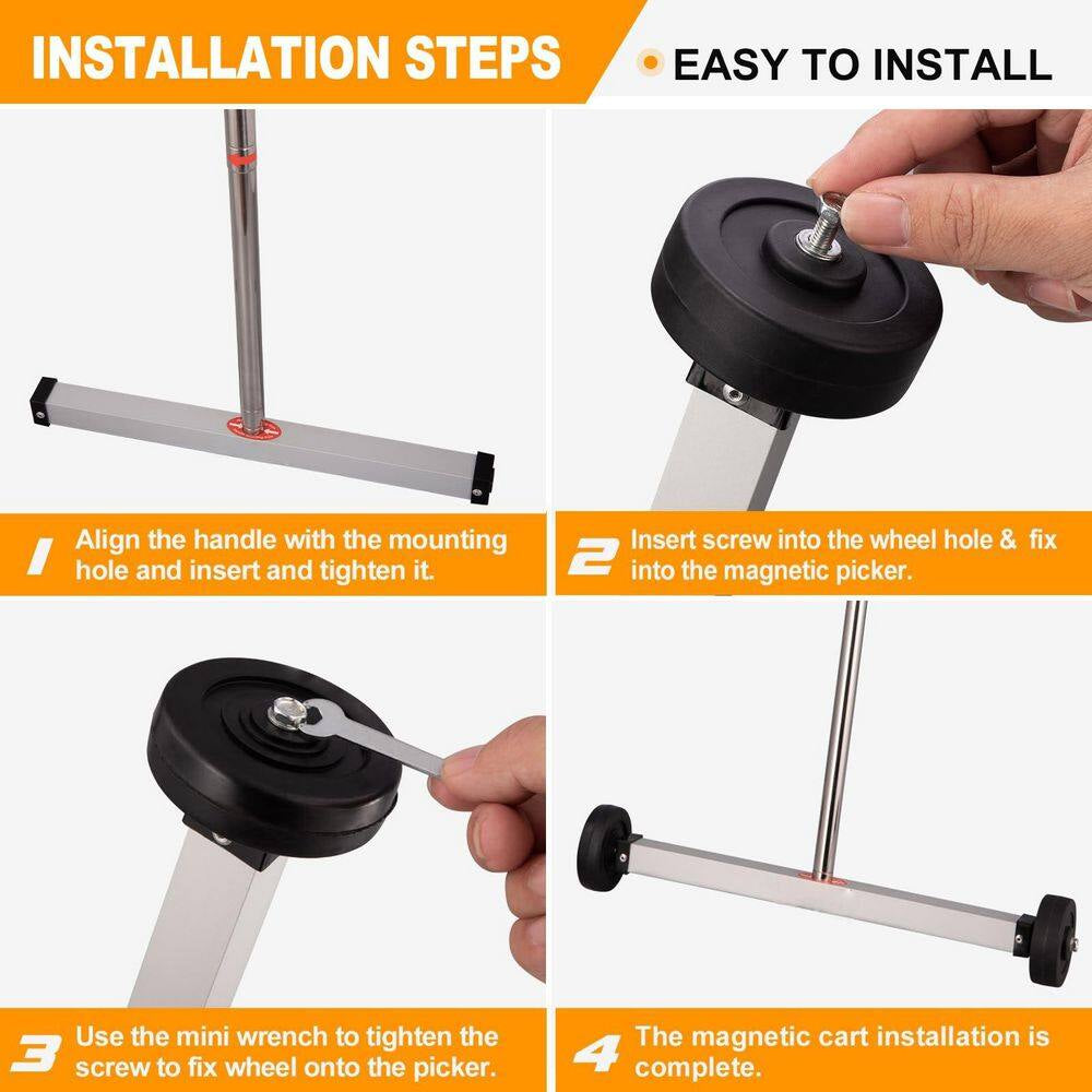 17 In. Heavy Duty Magnetic Pick up Sweeper, 8.8 Lb. Yard Magnet with Telescoping Holder and Wheels to Pick up Nails