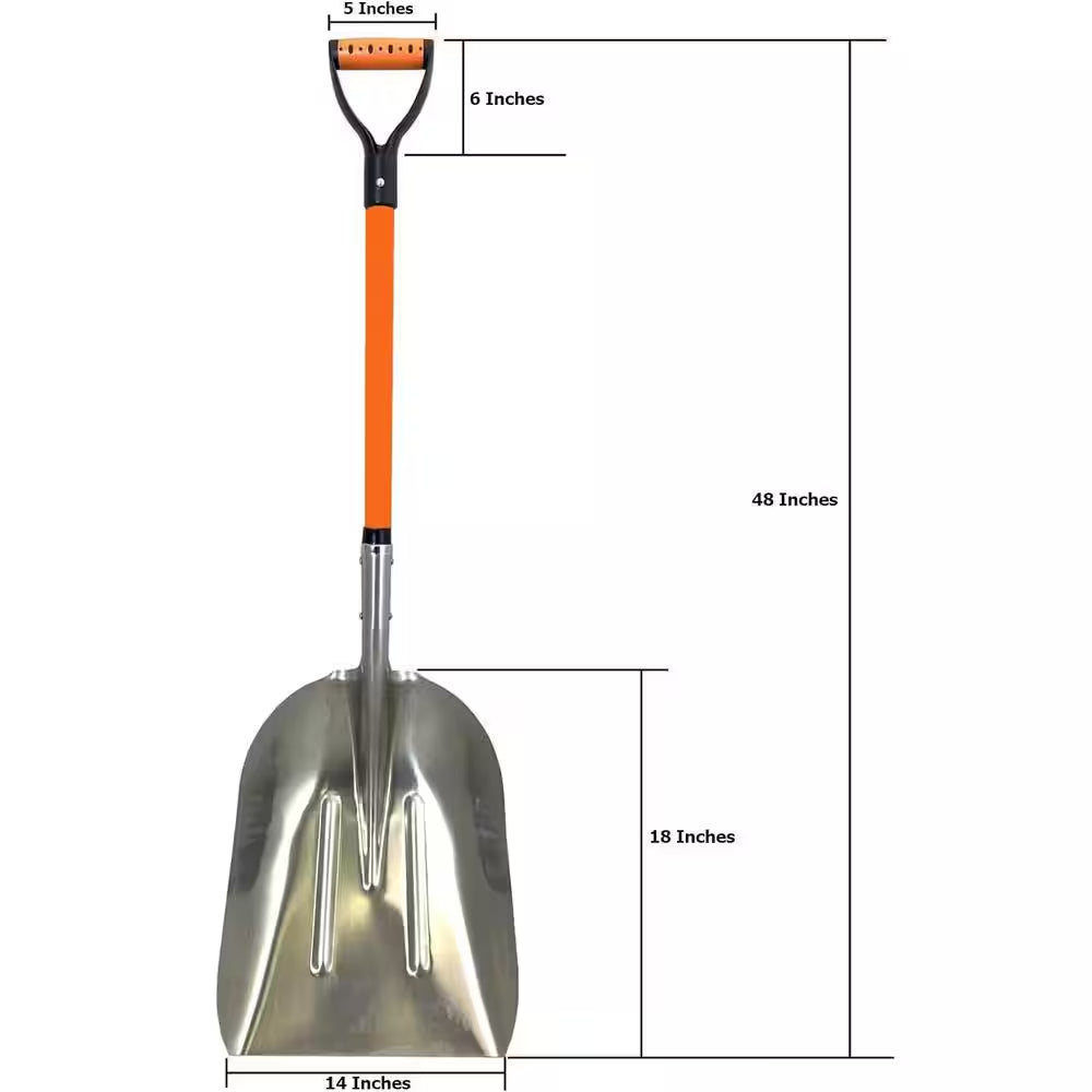 48 In. L Durable Fiberglass Handle Large Head Aluminum Scoop Shovel, Ashman Snow Shovel Aluminum (6-Pack)