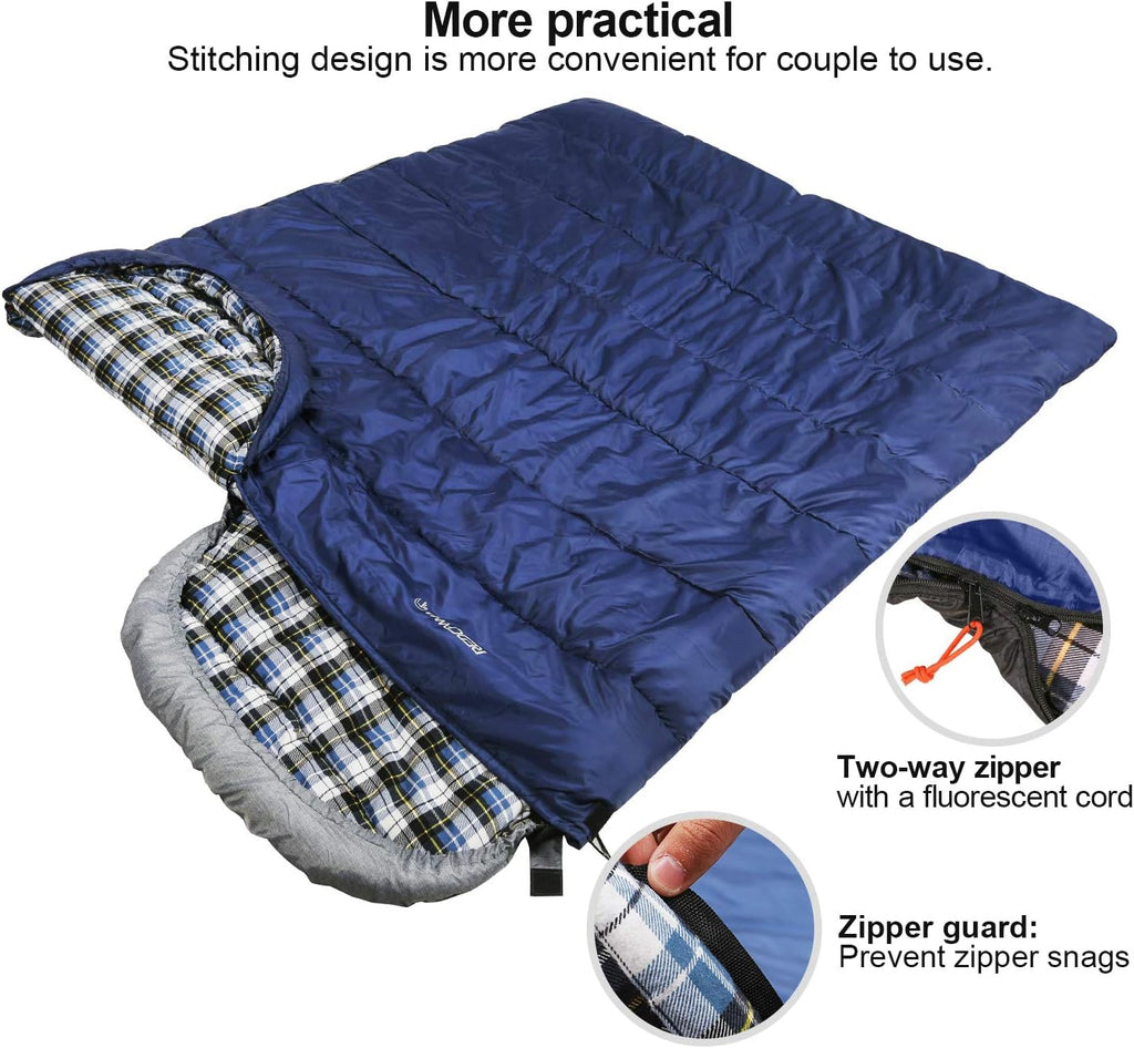 Flannel Sleeping Bag for Adults, Comfortable Cotton Sleeping Bags for Camping with Detachable Hood, Red/Grey/Blue/Black