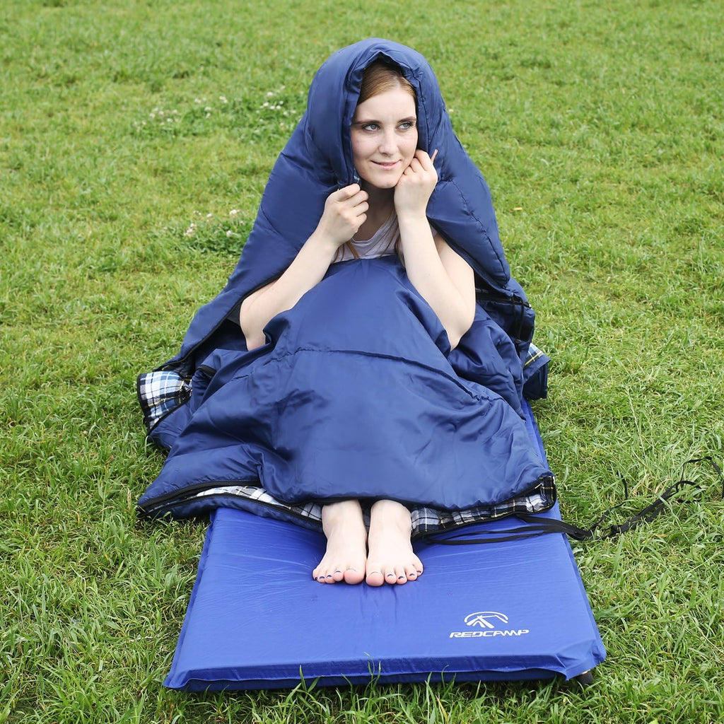 Flannel Sleeping Bag for Adults, Comfortable Cotton Sleeping Bags for Camping with Detachable Hood, Red/Grey/Blue/Black