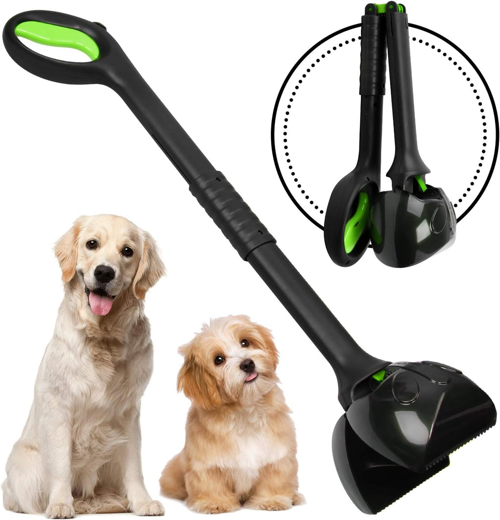 Non-Breakable Pet Pooper Scooper for Large and Small Dogs, Long Handle Portable Dog Pooper Scooper, Foldable Dog Poop Waste Pick up Rake (Green)