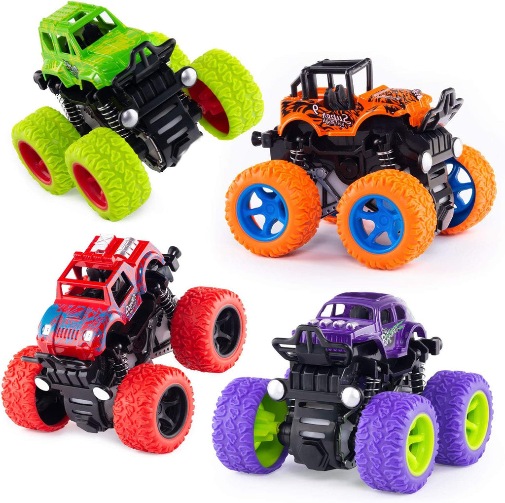 Monster Truck Toys for Boys - Push and Go Inertia Stunt Car Toys for Toddlers Kids Age 3-8, Friction Powered Toy Cars Best Christmas Birthday Party Gift for Boys Girls 4 Pack