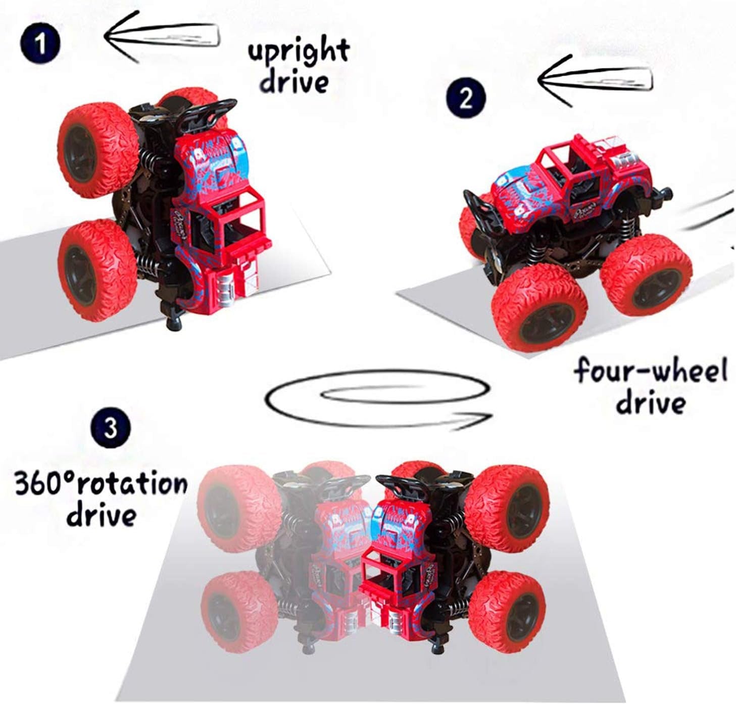 Monster Truck Toys for Boys - Push and Go Inertia Stunt Car Toys for Toddlers Kids Age 3-8, Friction Powered Toy Cars Best Christmas Birthday Party Gift for Boys Girls 4 Pack