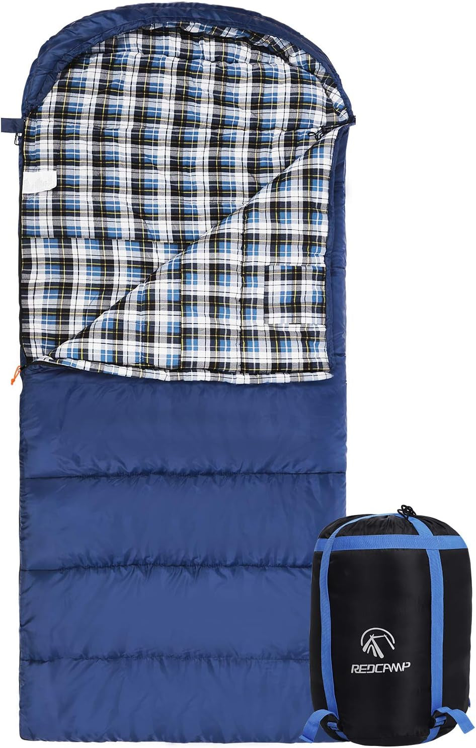 Flannel Sleeping Bag for Adults, Comfortable Cotton Sleeping Bags for Camping with Detachable Hood, Red/Grey/Blue/Black