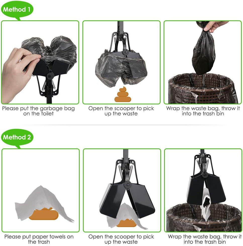 Dog Pooper Scooper, Long Handle Foldable Pet Pooper Scooper Flat Bottom, Portable Poop Waste Pick up Rake with Durable Spring for Small Medium Large Puppy (M/ 27''/ 68Cm, Green)