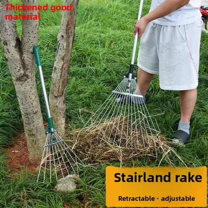 Stainless Steel Telescopic Rake New Iron Wire Rake Rake Rake Grass Leaves Lawn Beach Weeding Cleaning Tools Gardening