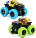 Monster Truck Toys for Ages 2-4, Friction Cars for Toddlers 1-3 Push and Go 360° Rotating Stunt Car for 2+ Year Old Boys Girls Gifts (2 Pack - Blue and Green)