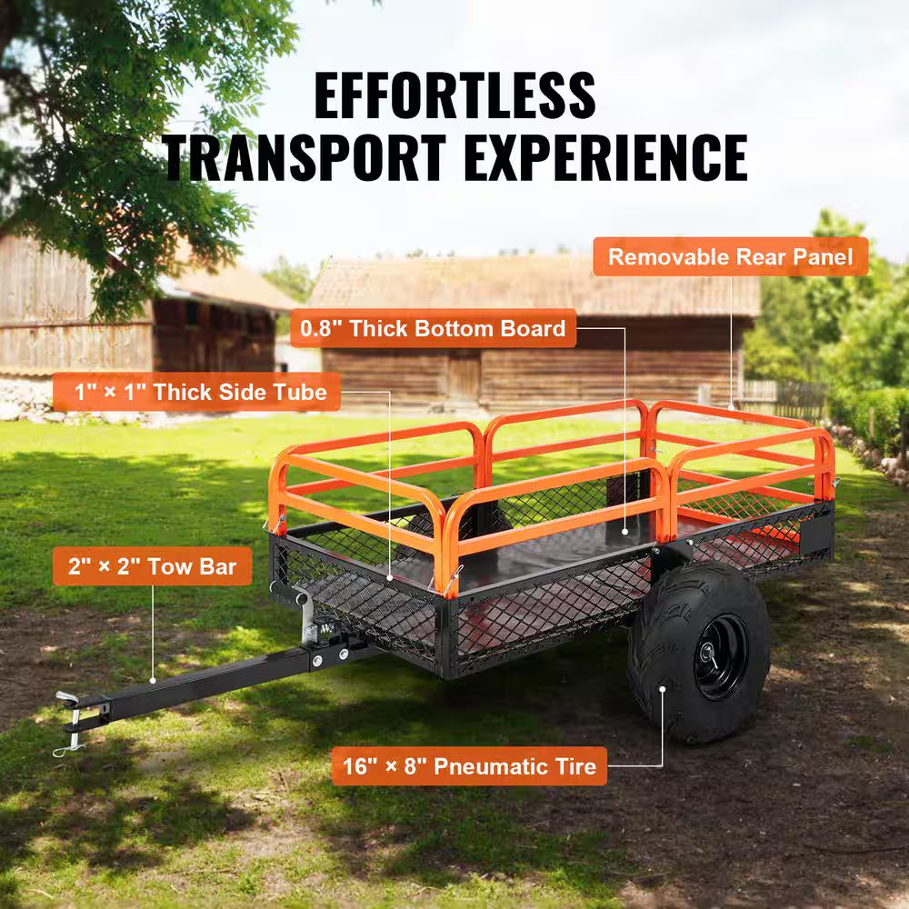 1500 Lbs. 15 Cu. Ft. Steel Havy-Duty ATV Trailer Dump Cart, Garden Cart Garden Utility Trailer with Removable Sides