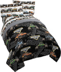 Monster Jam Tracks 5 Piece Full Bed Set - Includes Comforter & Sheet Set - Bedding Features Grave Digger &,Megalodon - Super Soft Fade Resistant Microfiber (Official Monster Jam Product)
