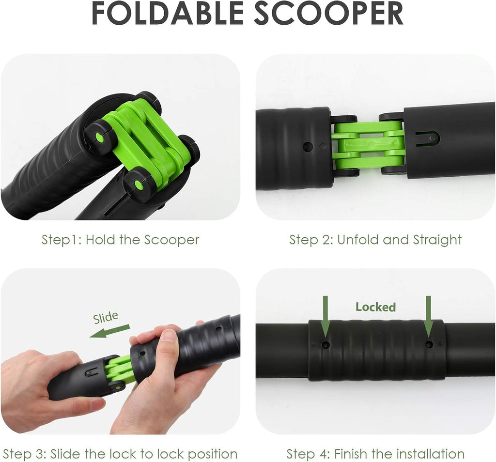 Non-Breakable Pet Pooper Scooper for Large and Small Dogs, Long Handle Portable Dog Pooper Scooper, Foldable Dog Poop Waste Pick up Rake (Green)