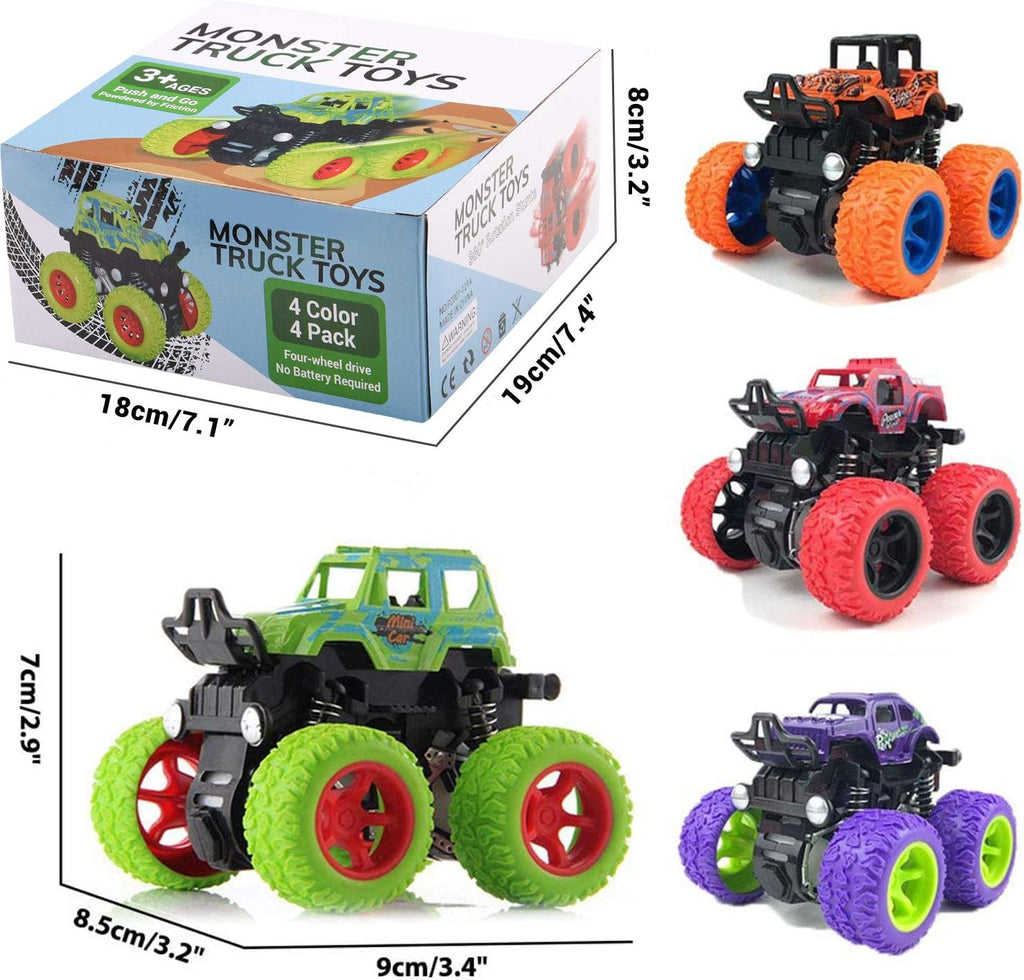 Monster Truck Toys for Boys - Push and Go Inertia Stunt Car Toys for Toddlers Kids Age 3-8, Friction Powered Toy Cars Best Christmas Birthday Party Gift for Boys Girls 4 Pack