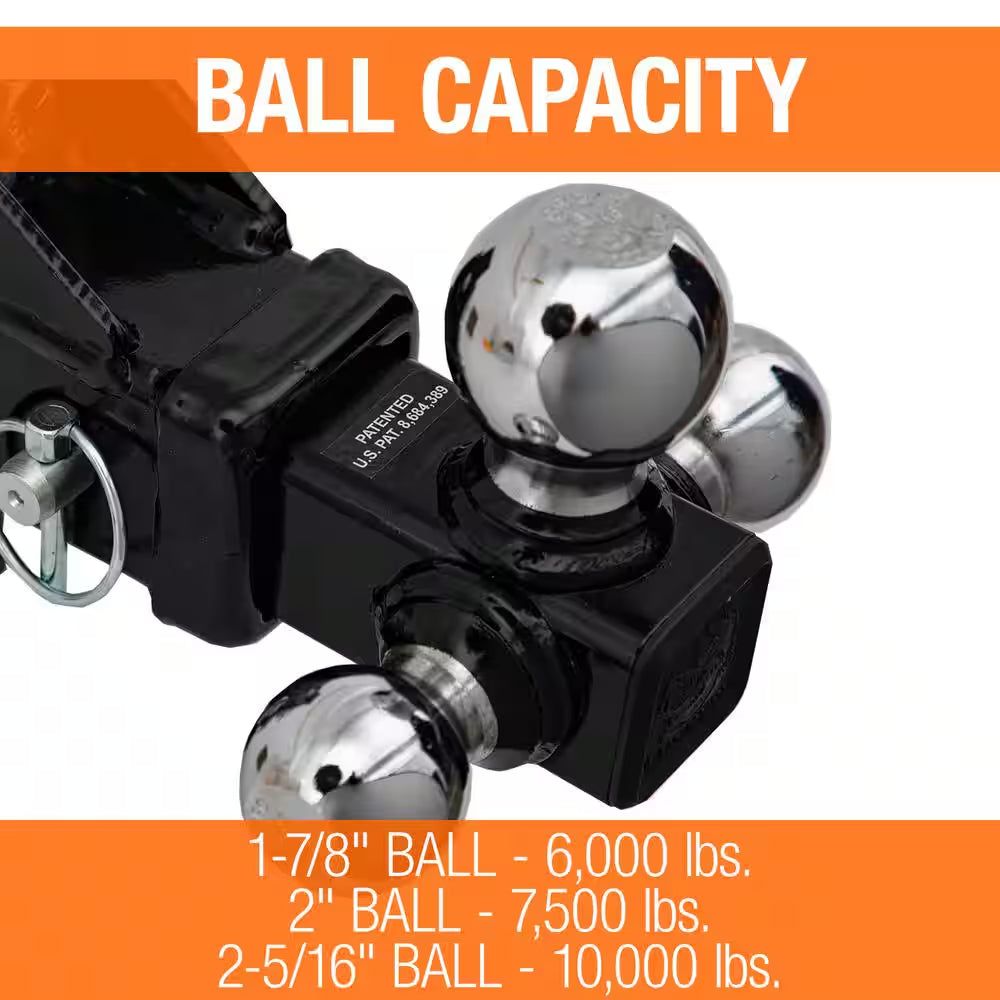 1-7/8 In., 2 In., 2-5/16 In. Chrome Towing Balls Adjustable Tri-Ball Hitch