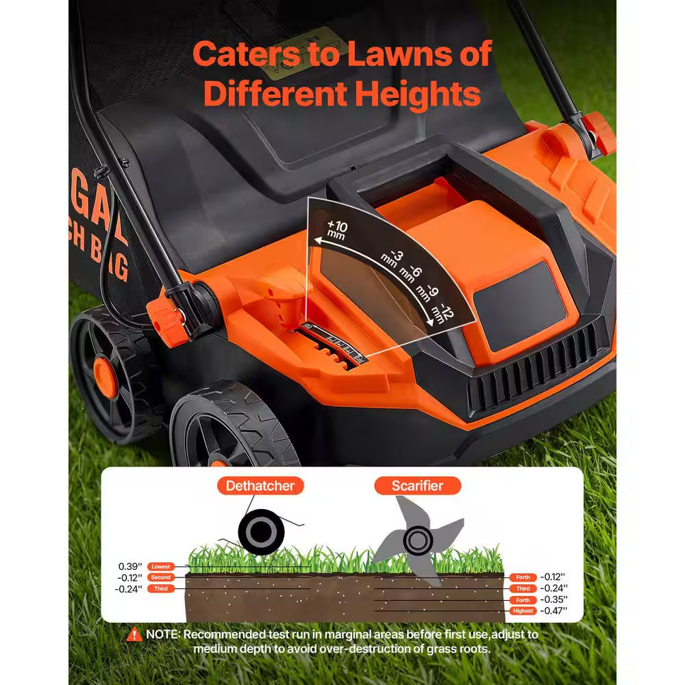2-In-1 Electric Dethatcher and Scarifier, 13-In. 13 Amp, Corded, 13-Gal. Bag, 5-Position Depth Walk-Behind for Lawn Care