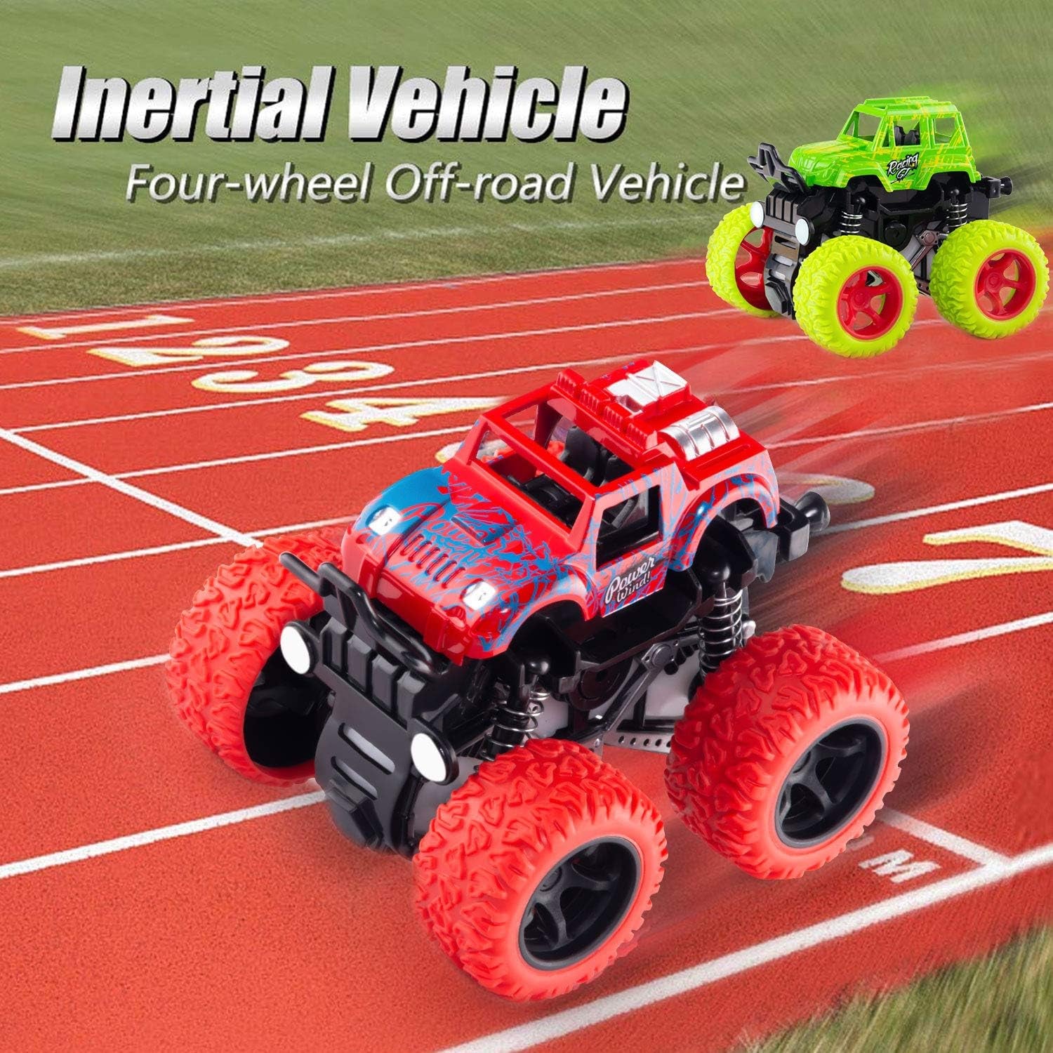 Monster Truck Toys for Boys - Push and Go Inertia Stunt Car Toys for Toddlers Kids Age 3-8, Friction Powered Toy Cars Best Christmas Birthday Party Gift for Boys Girls 4 Pack