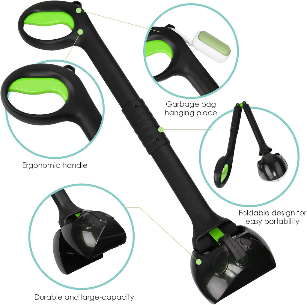 Non-Breakable Pet Pooper Scooper for Large and Small Dogs, Long Handle Portable Dog Pooper Scooper, Foldable Dog Poop Waste Pick up Rake (Green)