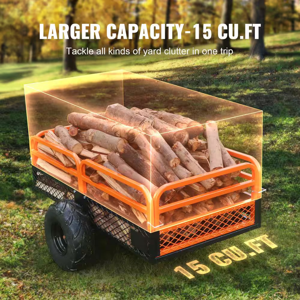 1500 Lbs. 15 Cu. Ft. Steel Havy-Duty ATV Trailer Dump Cart, Garden Cart Garden Utility Trailer with Removable Sides