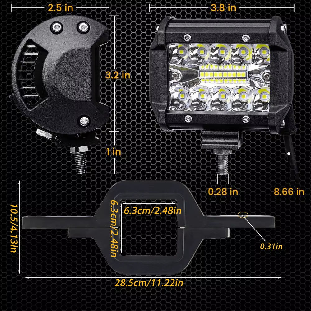 2PCS LED Light Bar Tow Hitch Hook Lights Bar 4X4 off Road Ditch Lamp Spotlights Holder 12-24V Headlights for Truck Tractor Atv