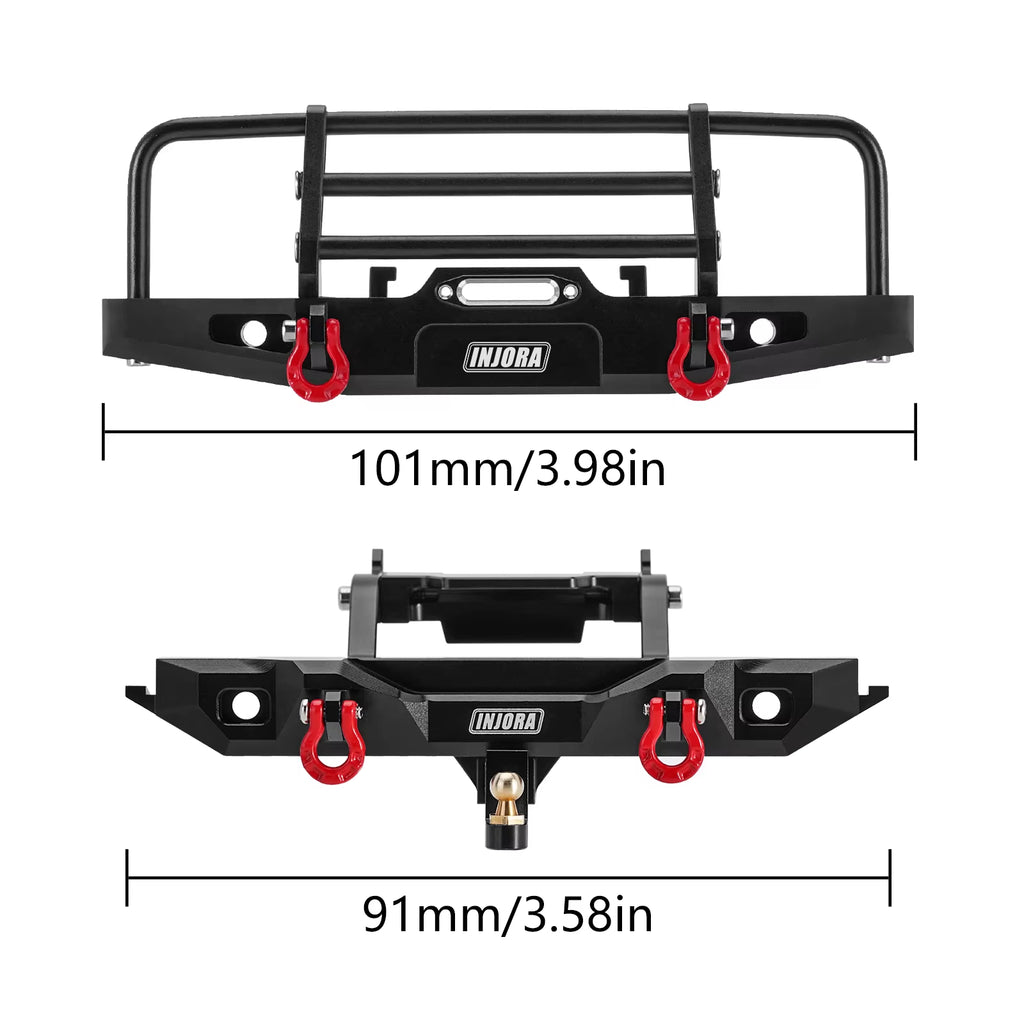 CNC Aluminum Front Rear Bumper with Lights for 1/18 RC Crawler TRX4M Defender Upgrade (4M-88)