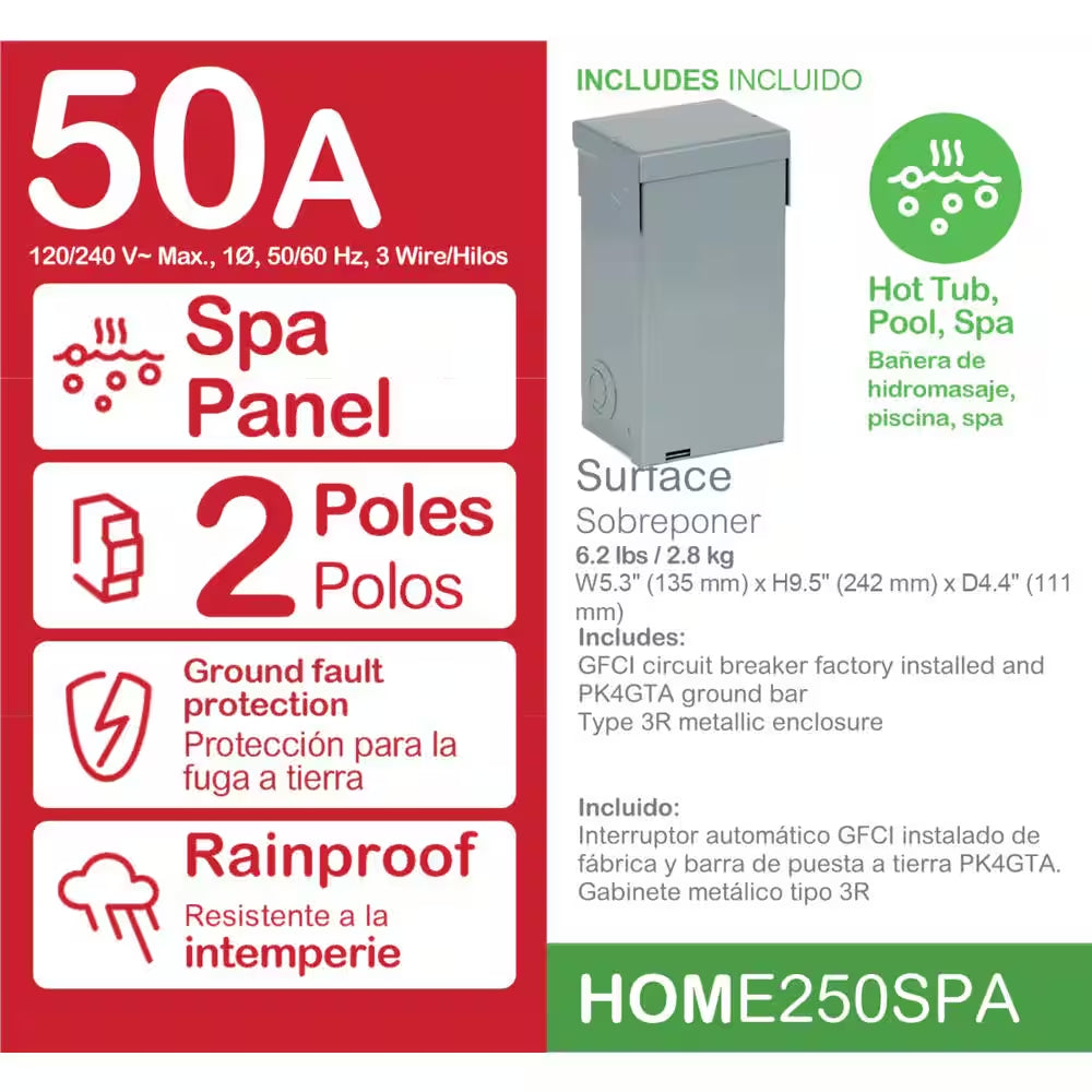 Homeline 50 Amp 2-Space 4-Circuit Spa Panel Main Lug Load Center