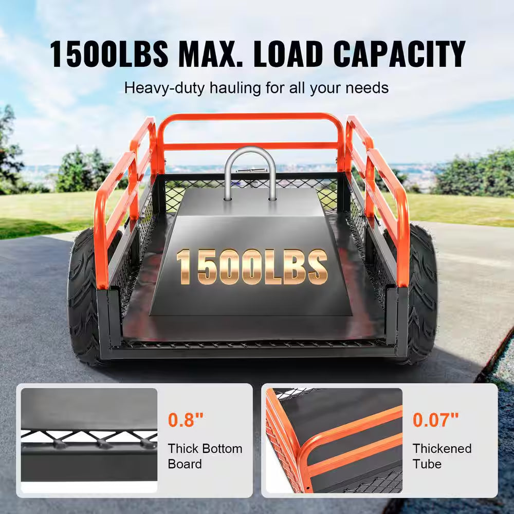 1500 Lbs. 15 Cu. Ft. Steel Havy-Duty ATV Trailer Dump Cart, Garden Cart Garden Utility Trailer with Removable Sides