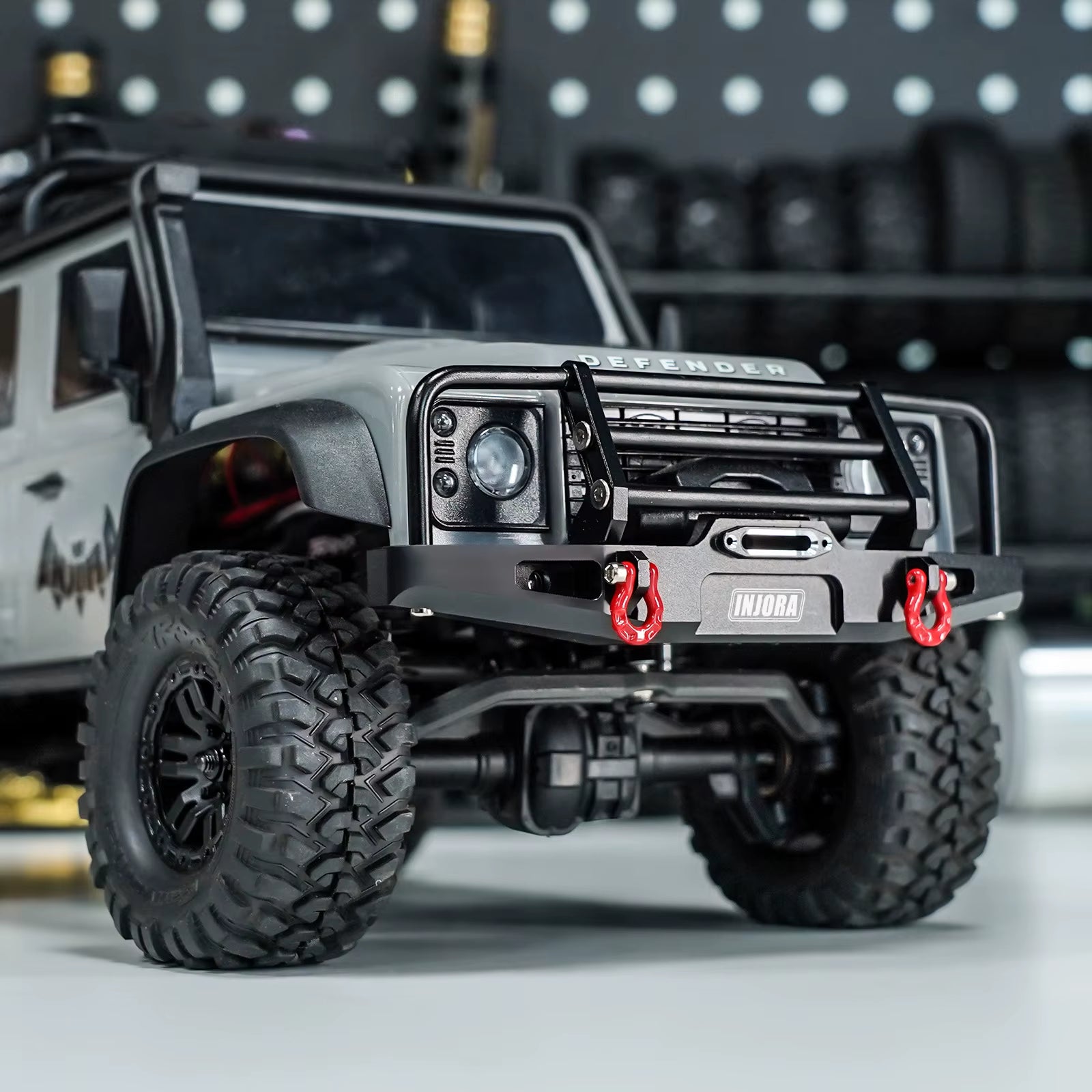 CNC Aluminum Front Rear Bumper with Lights for 1/18 RC Crawler TRX4M Defender Upgrade (4M-88)