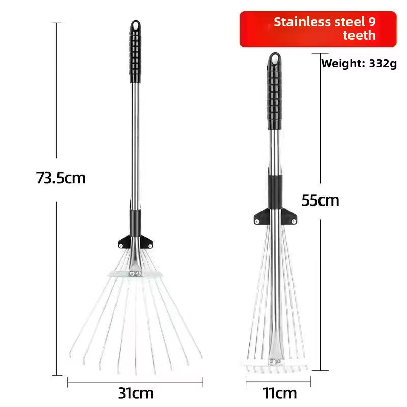 Stainless Steel Telescopic Rake New Iron Wire Rake Rake Rake Grass Leaves Lawn Beach Weeding Cleaning Tools Gardening