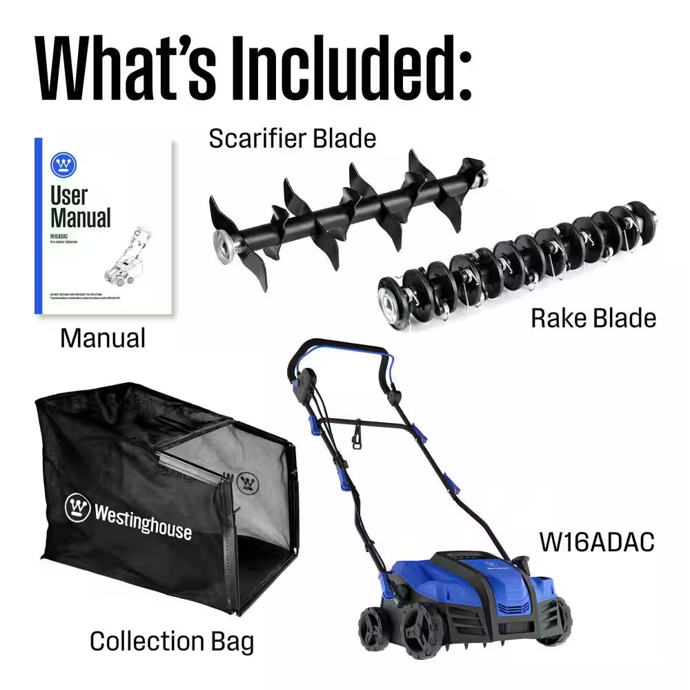 16 In. 15 Amp Corded Electric Dethatcher and Aerator with 14.5 Gal. Collection Bag